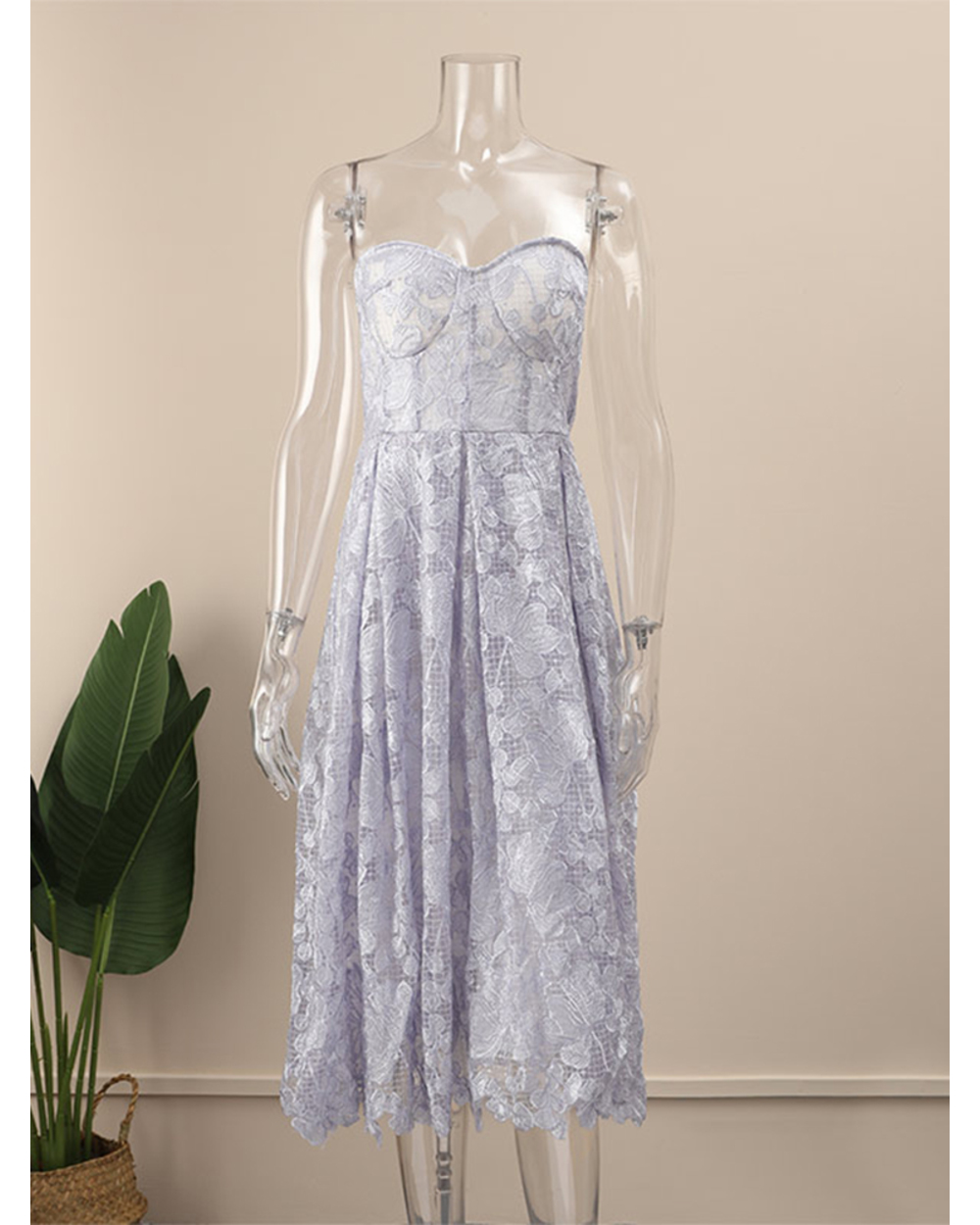 Elegant Sleeveless Strapless Printed Lace Dress front-6