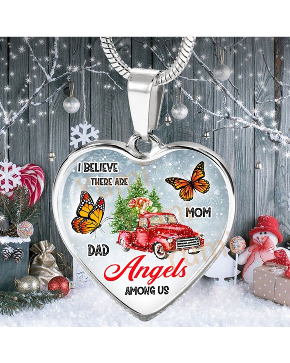 I Believe There Are Angels Among Us Butterfly Necklace Heart Pendant front-1