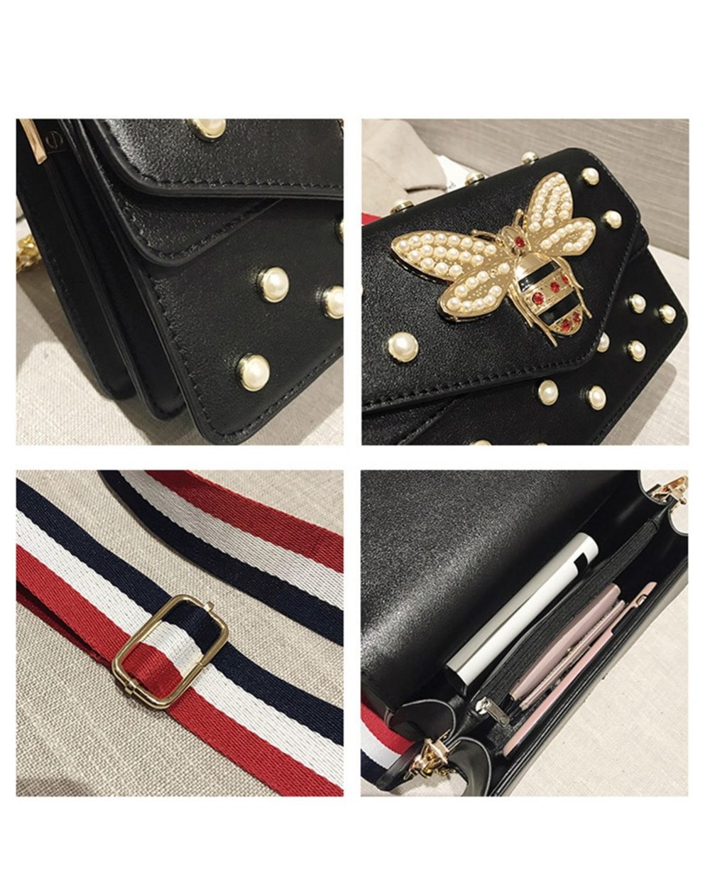 Pearl Bee Flap Bag front-2