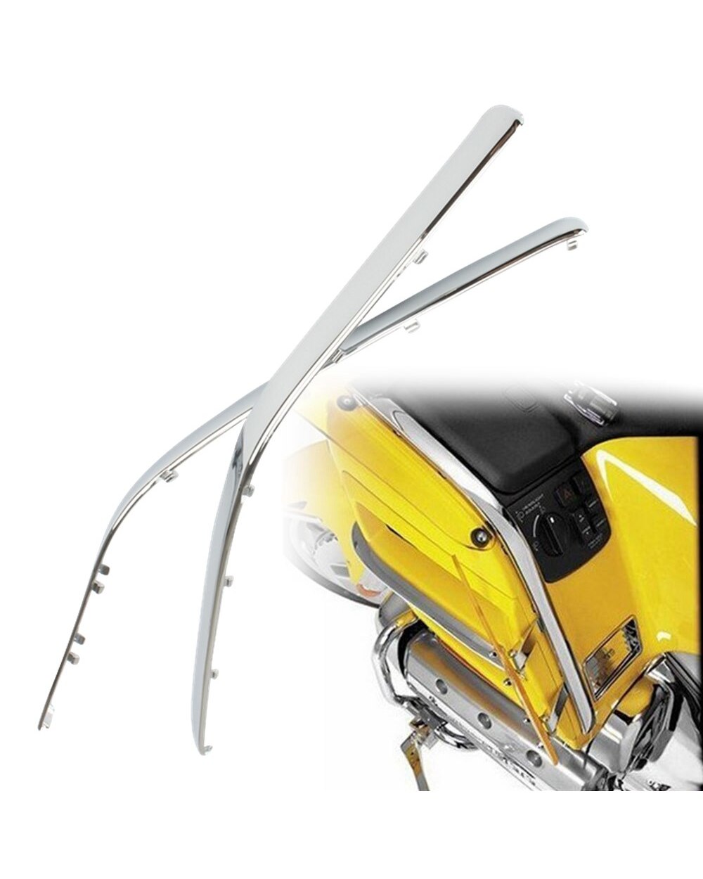GL 1800 Side Box Trim Connecting Fairing Bow Shaped Chrome Strake Accent Decal GL1800 2001-2011 front-0
