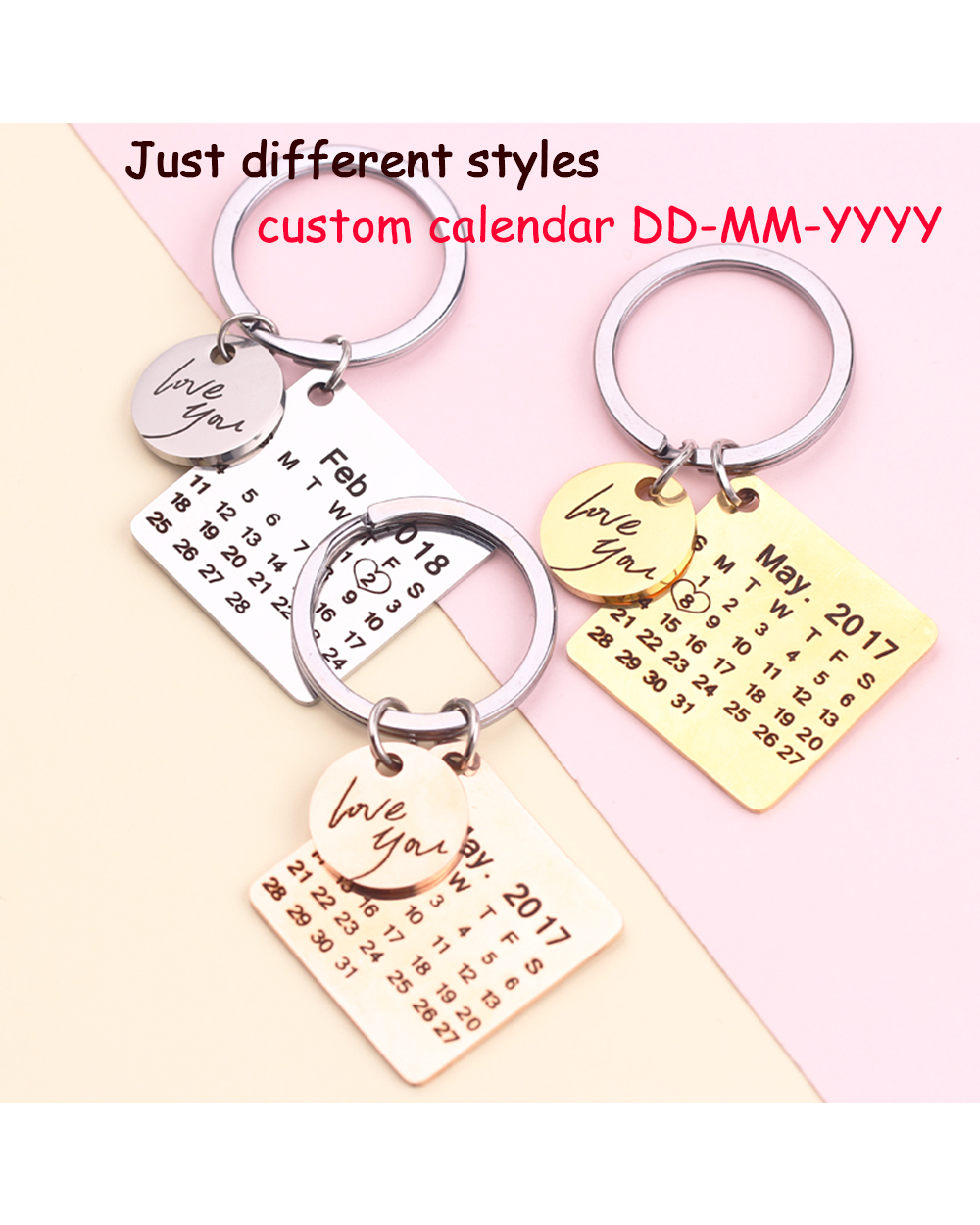 Personalized Diy Po Keychain Calendar Birthday Couple Anniversary Custom Engraving Pos Key Chain Keyring Love Date G front-2