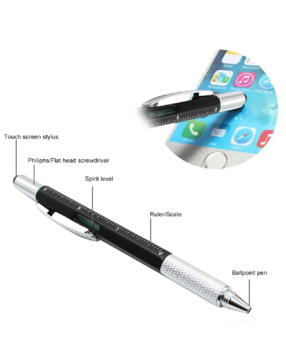 6 In 1 Multi-Functional Stylus Pen With Black/Blue Refill Tool Tech Ballpoint Pen With Clip Smooth Writing Nk-Shopping front-5