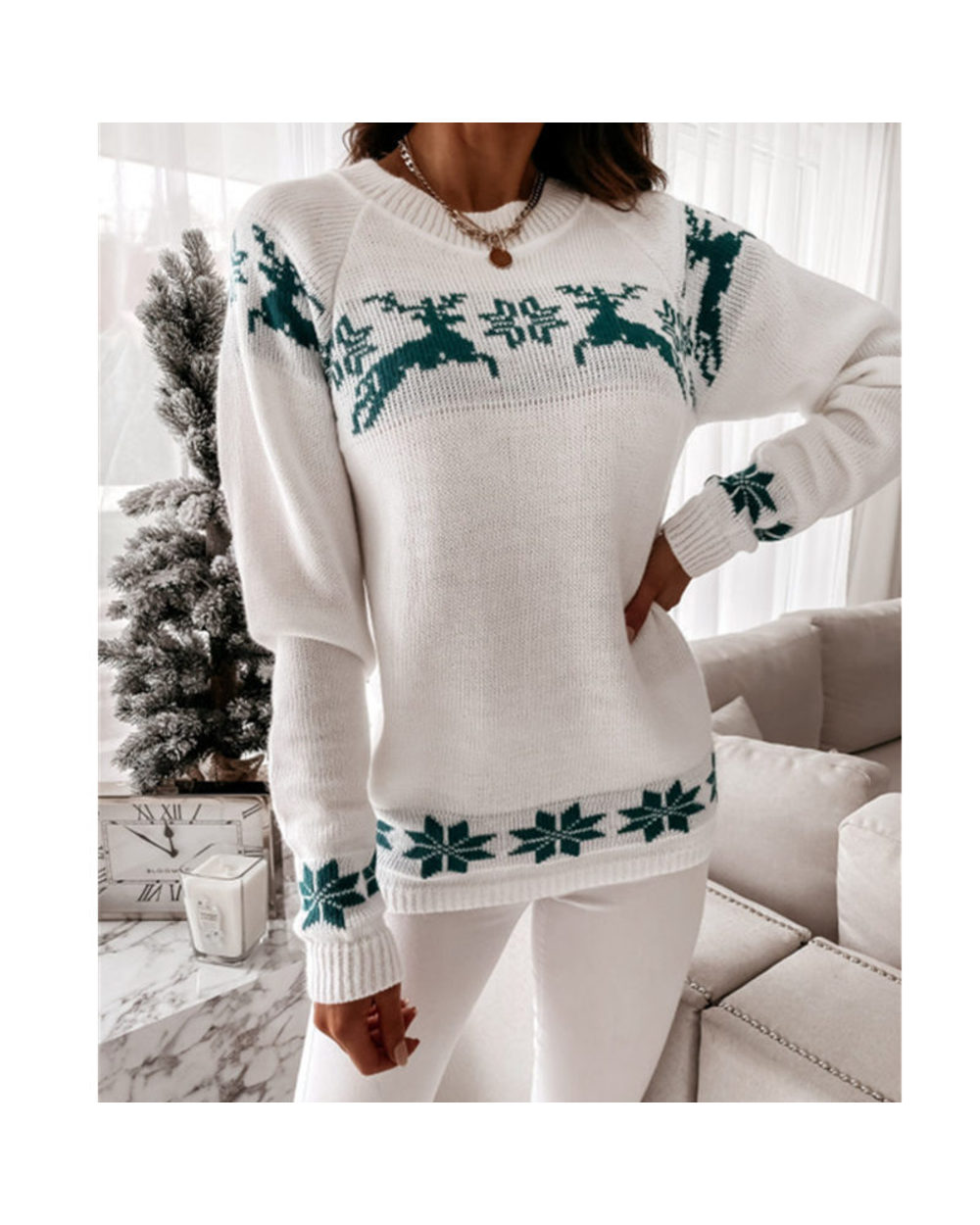 Christmas Sweater Ugly Knitted Long Pullover Jumpers Women Jerseys Mujer Invierno Pull Femme Tops Sleeve Swetry front-1