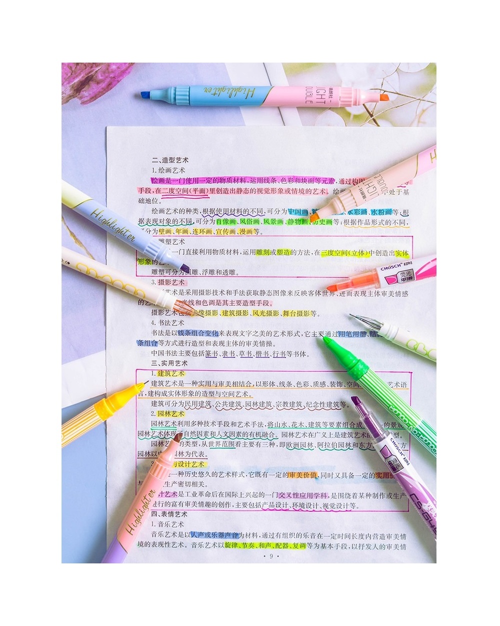 6Pcs Light Highlighter Pens Set 3Mm Dual Ended Double Color Marker Liner Drawing Pen Paint Art Office School Supplies A front-5