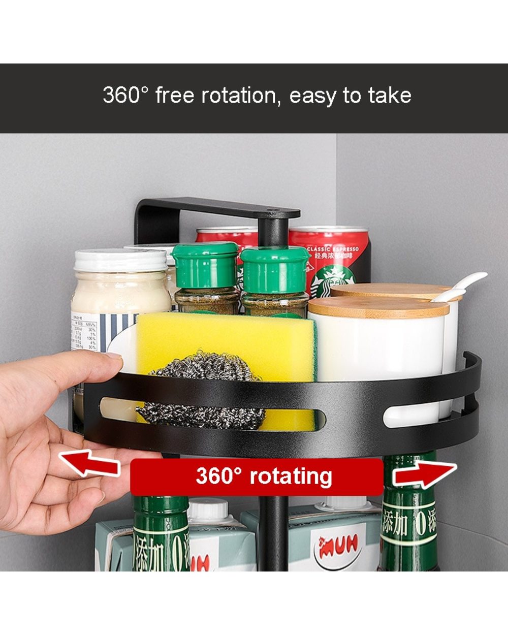 Rotating Spice Rack Punch Free Multifunction Corner Storage Rack front-2