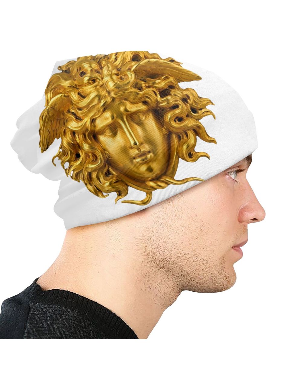 Greek Mythology Halloween Snake Hair Medusa Head Print Slouchy Beanie Hat Men Women Knit Skullies Beanies Caps For Outd front-3