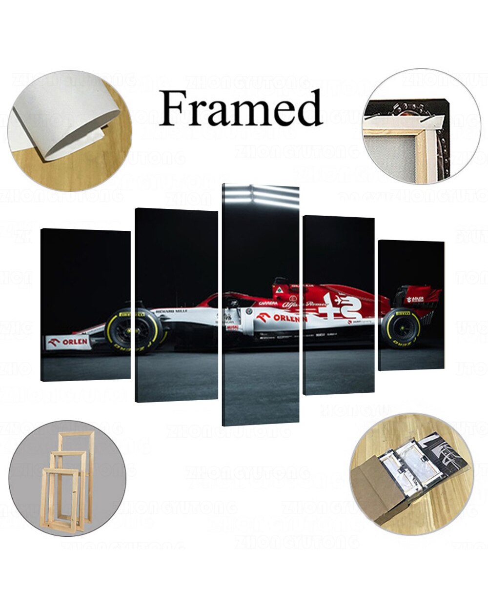 Mclaren F1 Race Car Vehicle Raceway Racing Picture Print Sports 5 Panel Canvas Art Wall Decor front-2