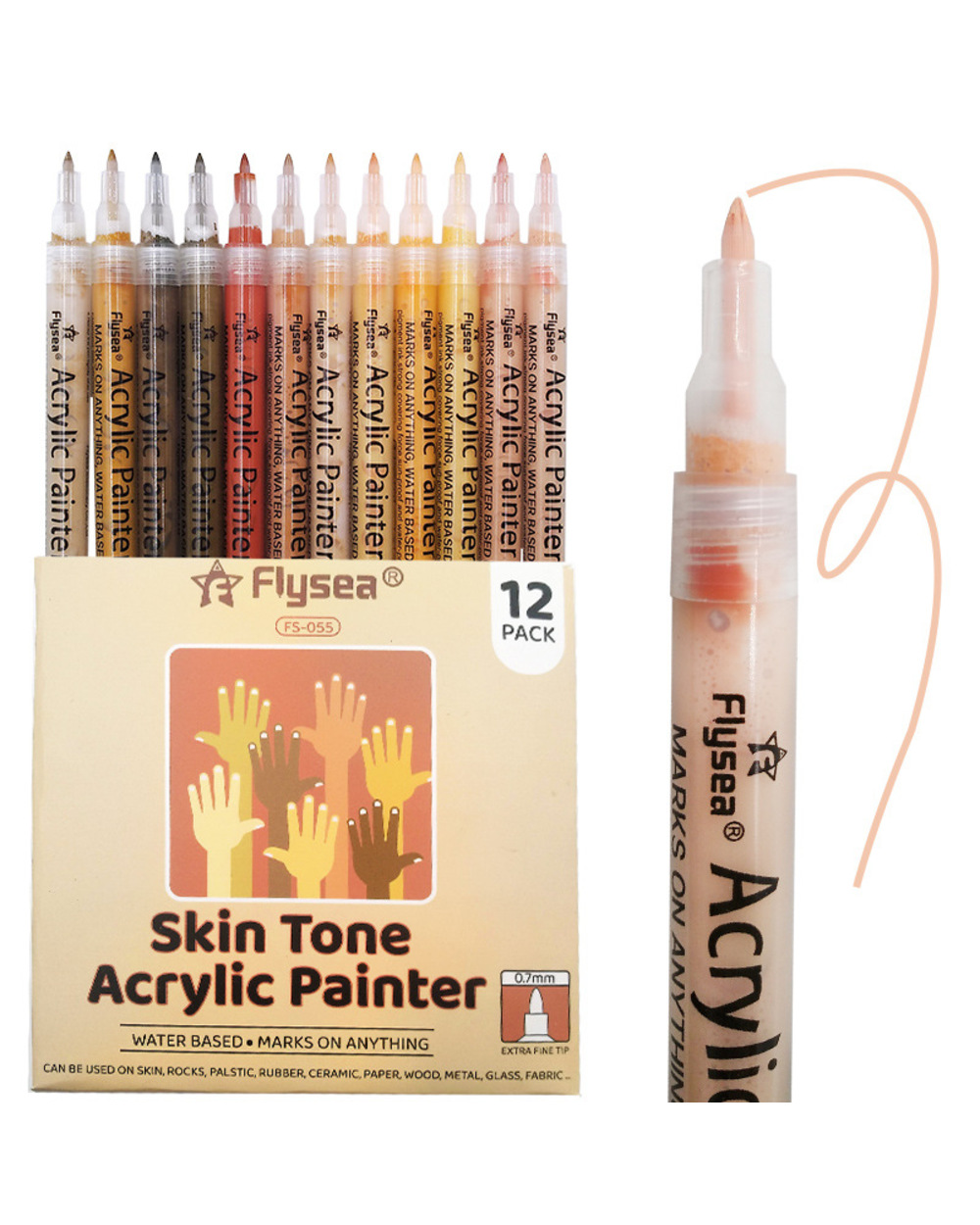 New Acrylic Marker Skin Color Water-Based Pen Body Paint Graffiti Ceramic 12Color Marker Diy Markers Pens 12/18/24/28 C front-1