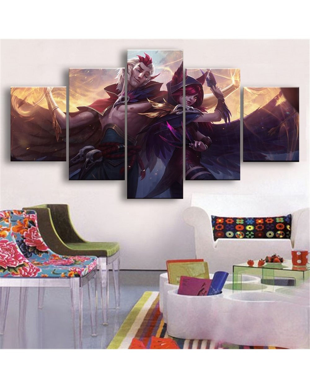 Xayah Rakan Picture Print Game 5 Panel Canvas Art Wall Decor front-1