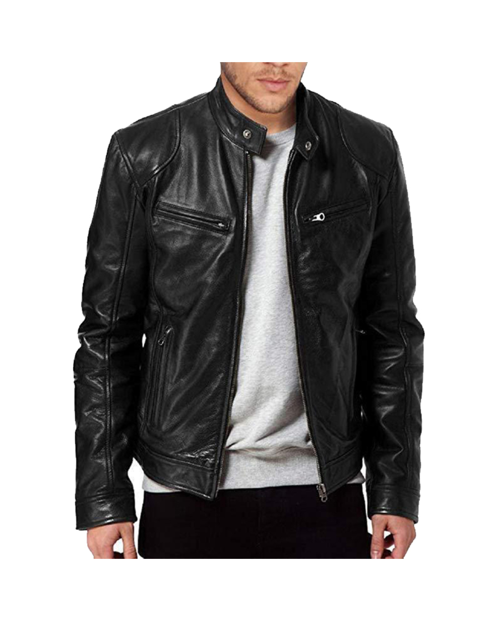 Jacket Slim Fit Stand Collar PU Jacket Male Anti-wind Motorcycle L Jackets Men front-1