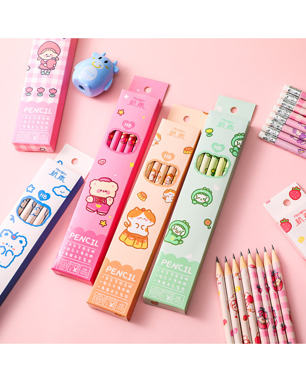 10 Pcs/Set Cartoon Animals Hb Standard Pencils With Eraser For School Cute Stationery Supplies Students Drawing Writing front-2