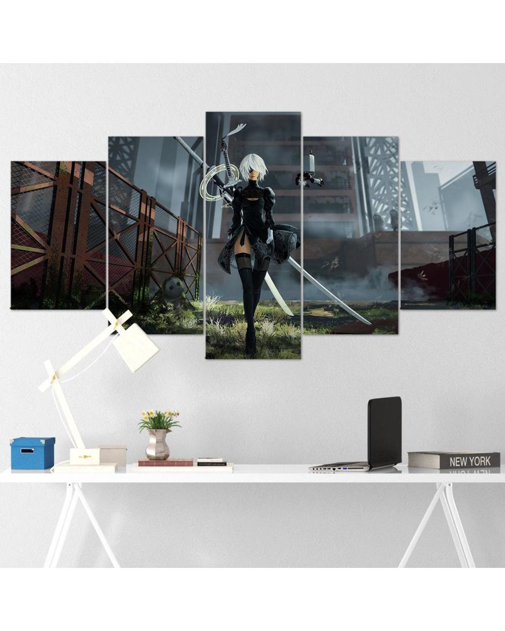 Game Sword & Girl Figure Picture Print Game 5 Panel Canvas Art Wall Decor front-0