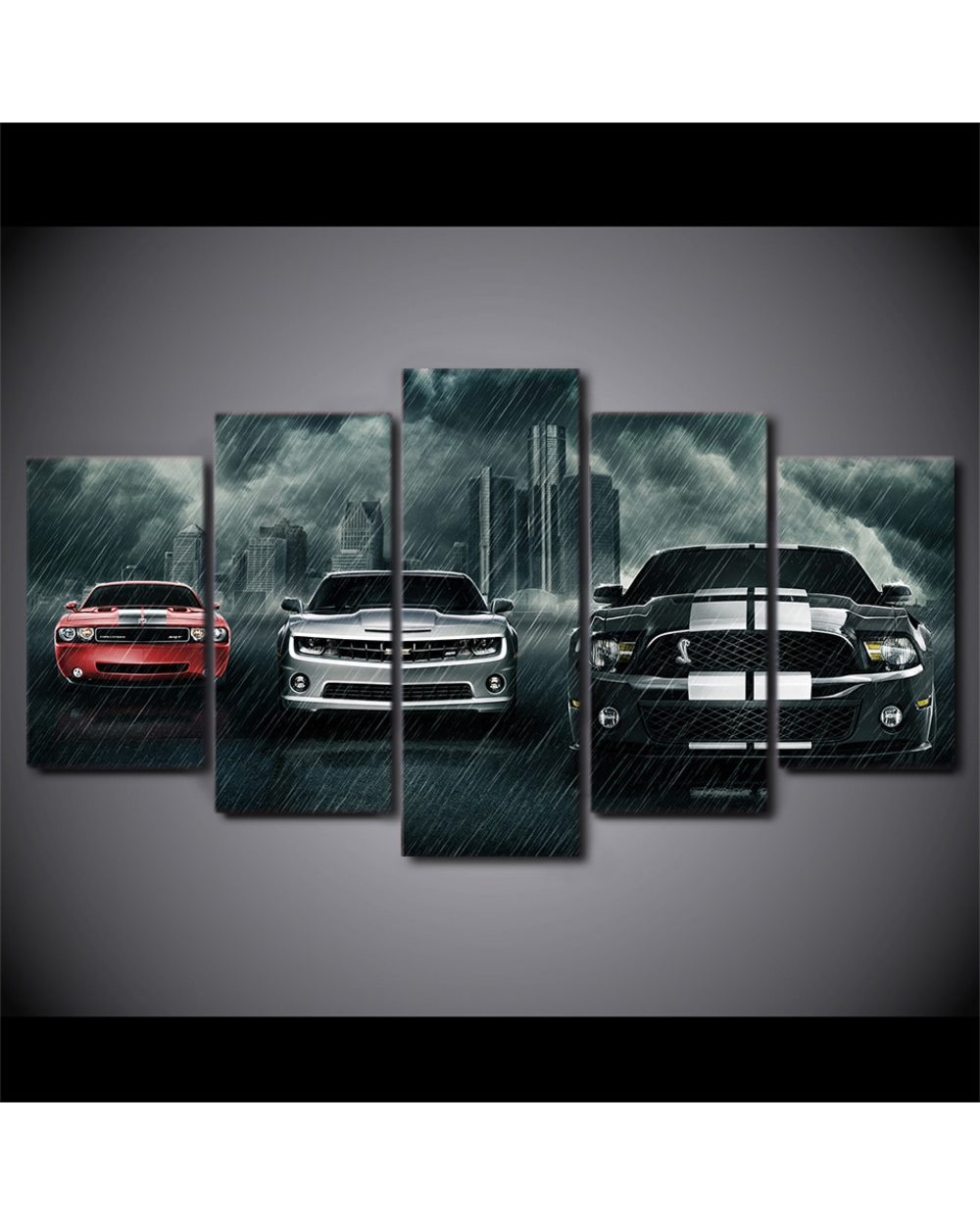 Muscle Sport Cars Black White and Red Picture Car 5 Panel Canvas Art Wall Decor front-2