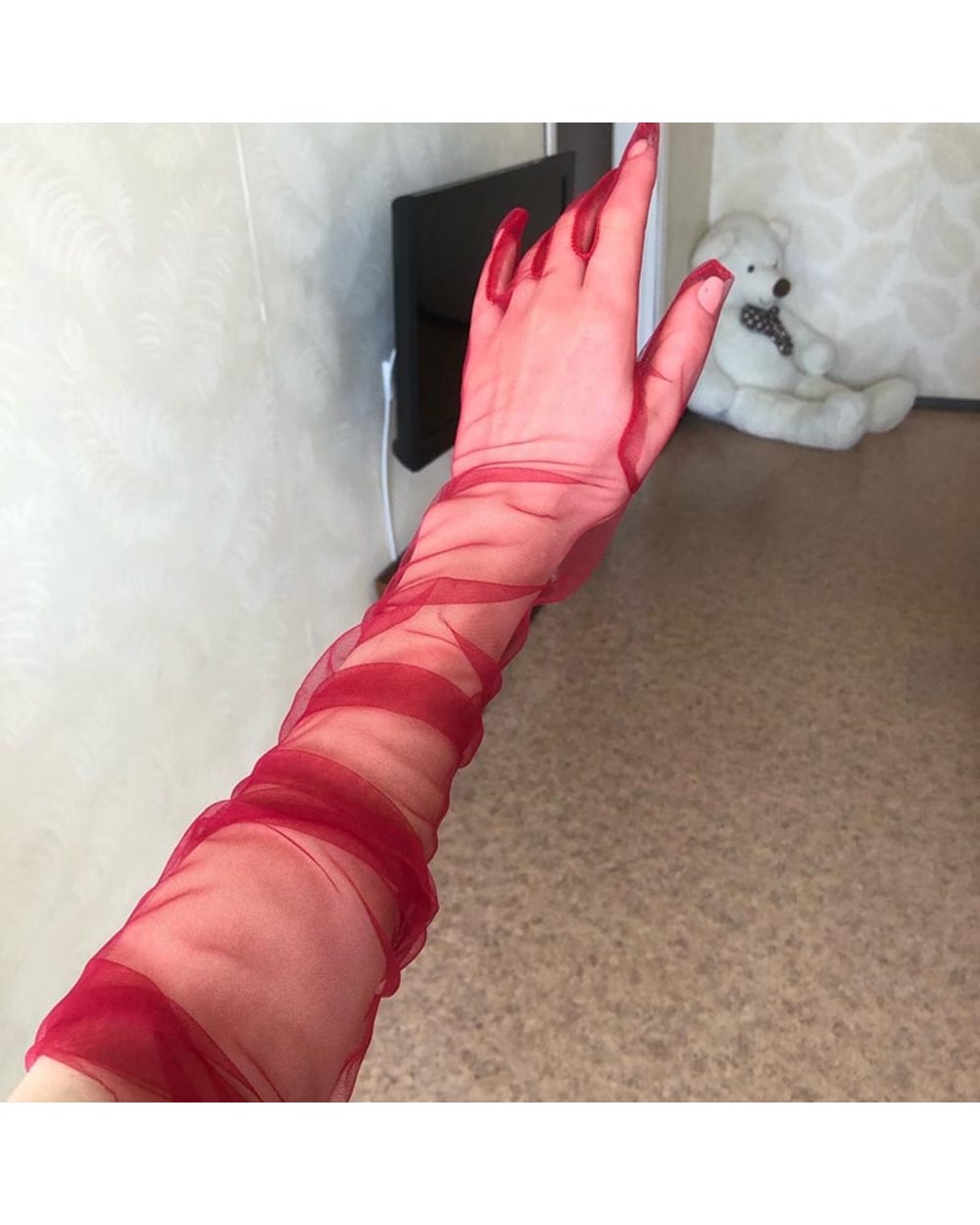 Women Driving Gloves 70Cm Ultra-Thin Fashion Sexy Lace Tulle Elbow Long Wedding Bride Dress Mittens Black Vintage Mesh front-3