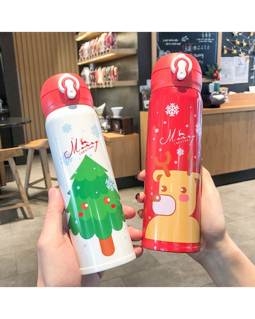 500ml Christmas Thermos Small Fresh Stainless Steel Vacuum Water Bottle with Lid Lovely Christmas Student Water Cup front-2
