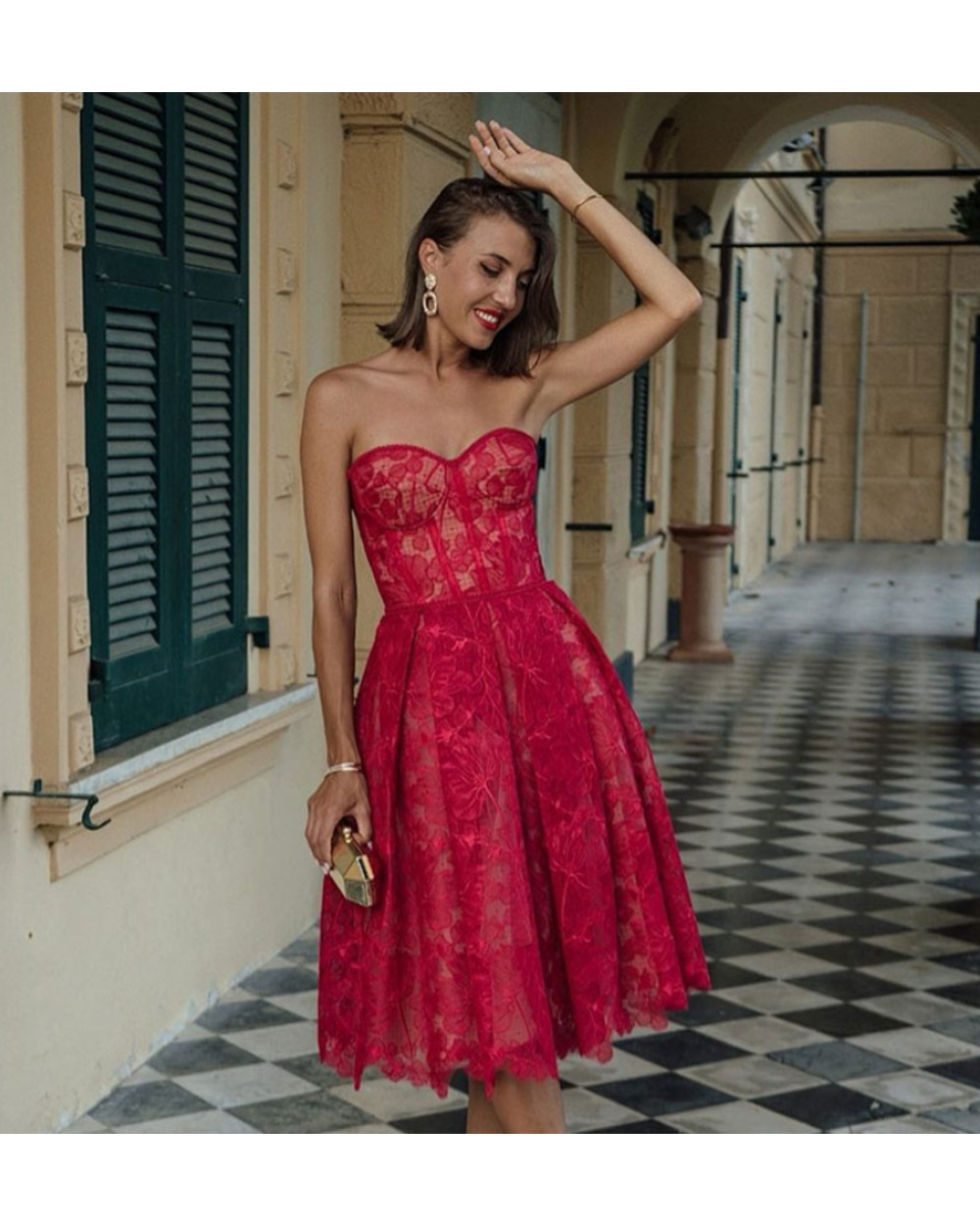 Elegant Sleeveless Strapless Printed Lace Dress front-0