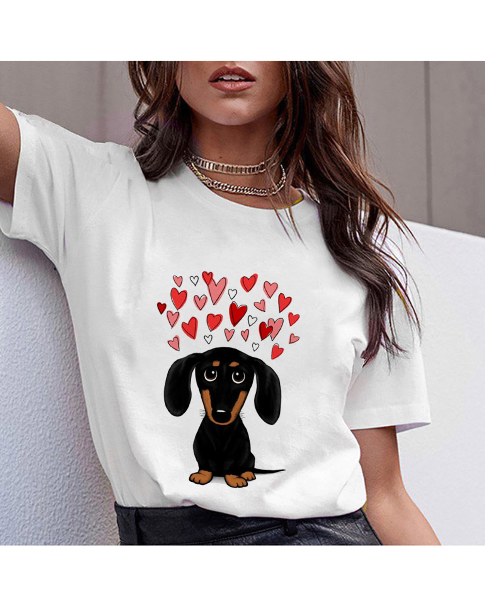 Dachshund Teckel Funny T Shirt Summer Women Cute dog T-shirt Pit Bull Tshirt Female Tee Tops front-2