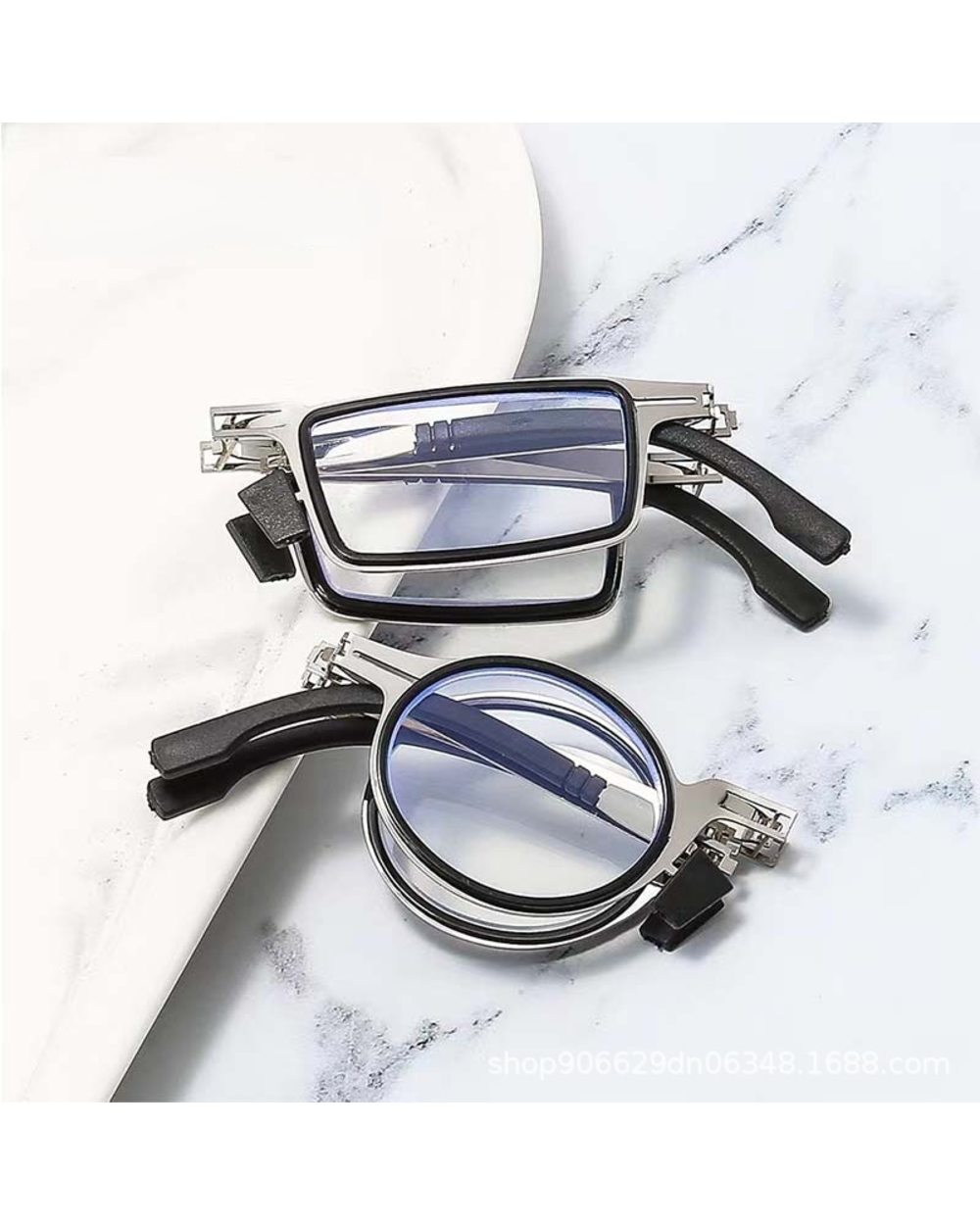 Portable Folding Reading Glasses For Men Metal Round Square Anti Blue Light Eyeglasses Men Presbyopia Gafas With Diopte front-1