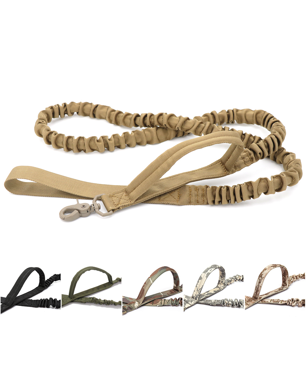 Army Military Tactical Dog Leash 2 Handle Quick Release Eic Bungee Lead Rope Dog Training Leash Large Dog German Shephe front-0
