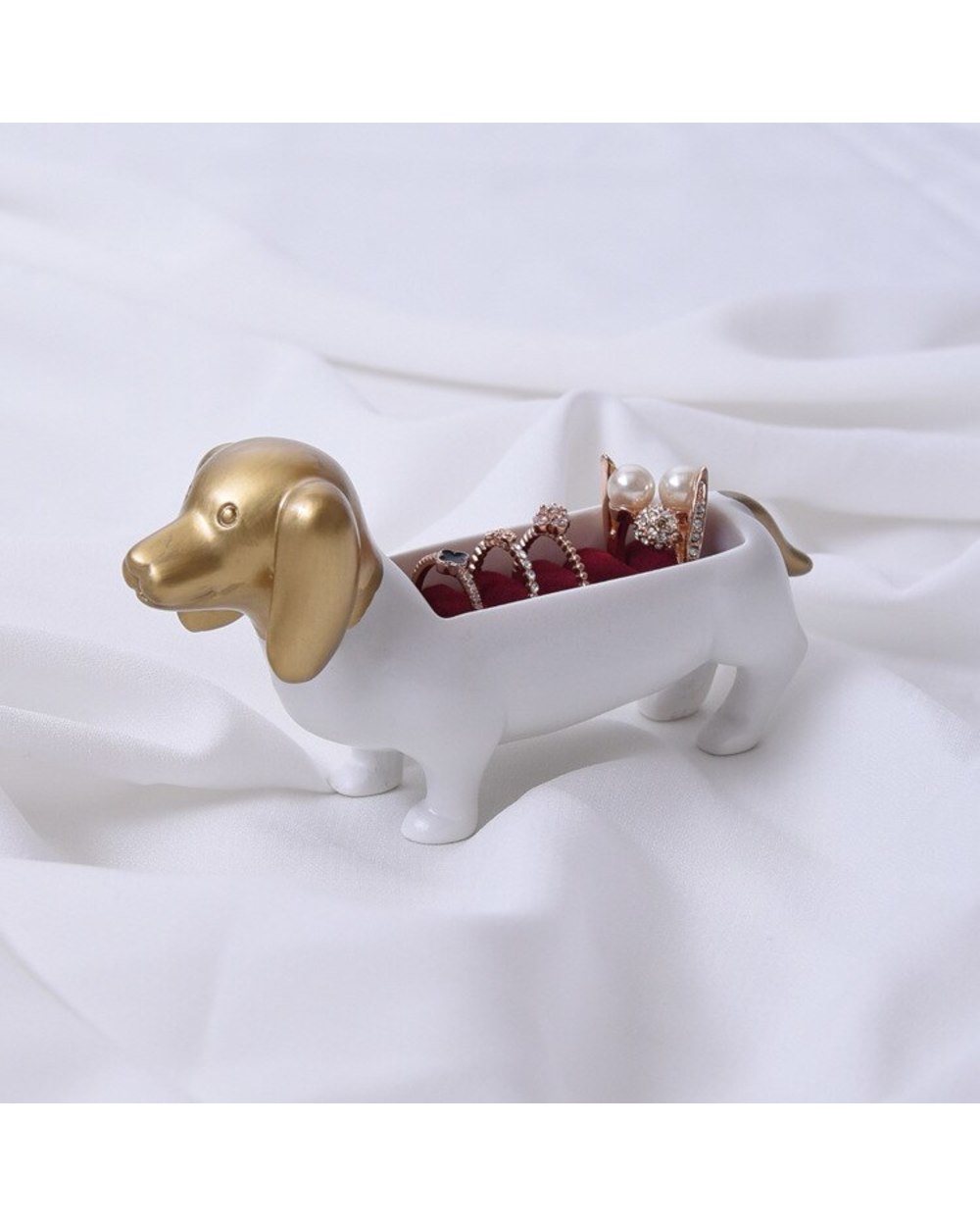 Creative Dachshund Dog Ring Jewelry Box Ring Storage Rack Gold Display Props Ornaments Cute Dogs front-0
