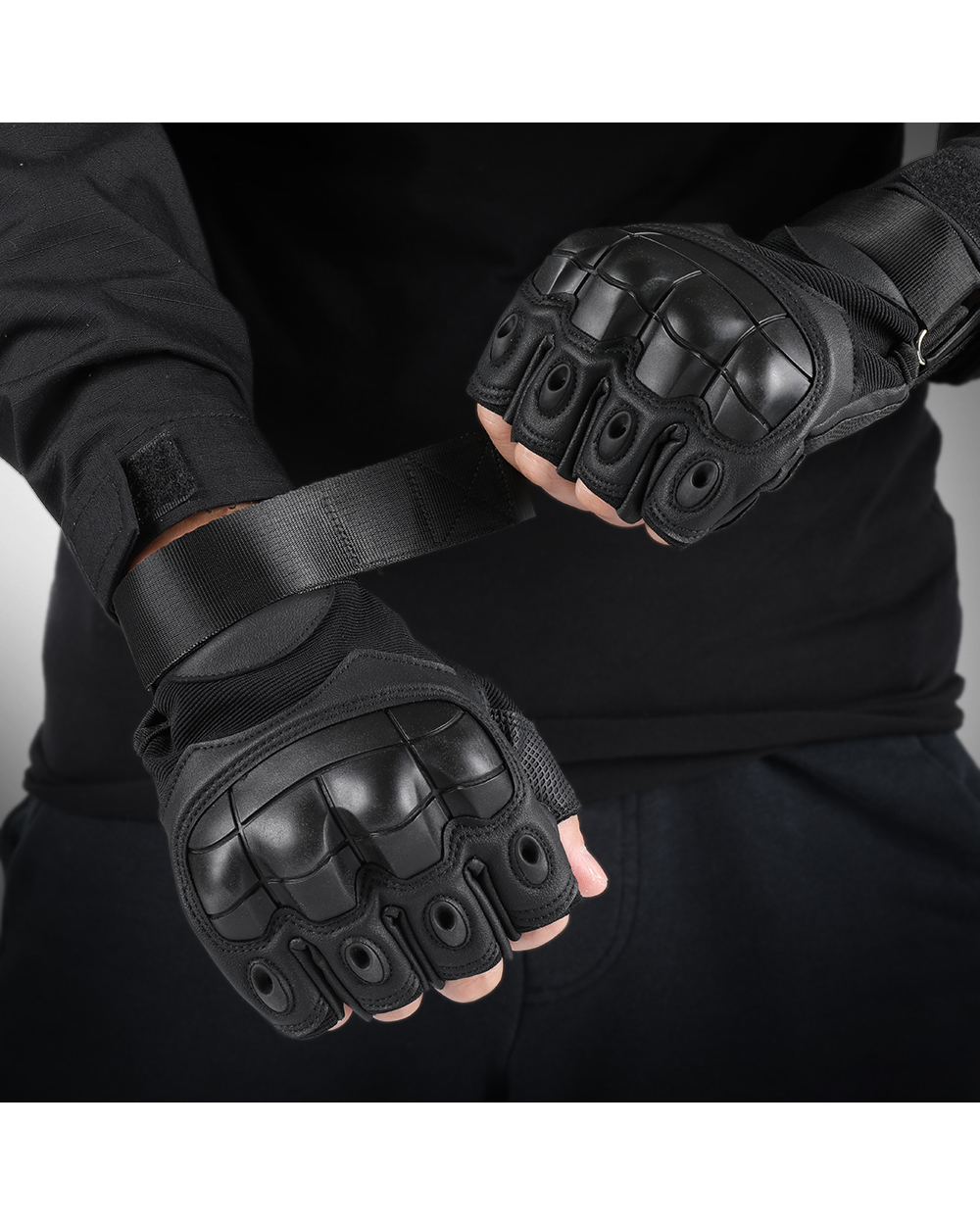 Touch Screen PU Leather Motorcycle Half Finger Glove Hard Fingerless Riding Biker Protective Gear front-3