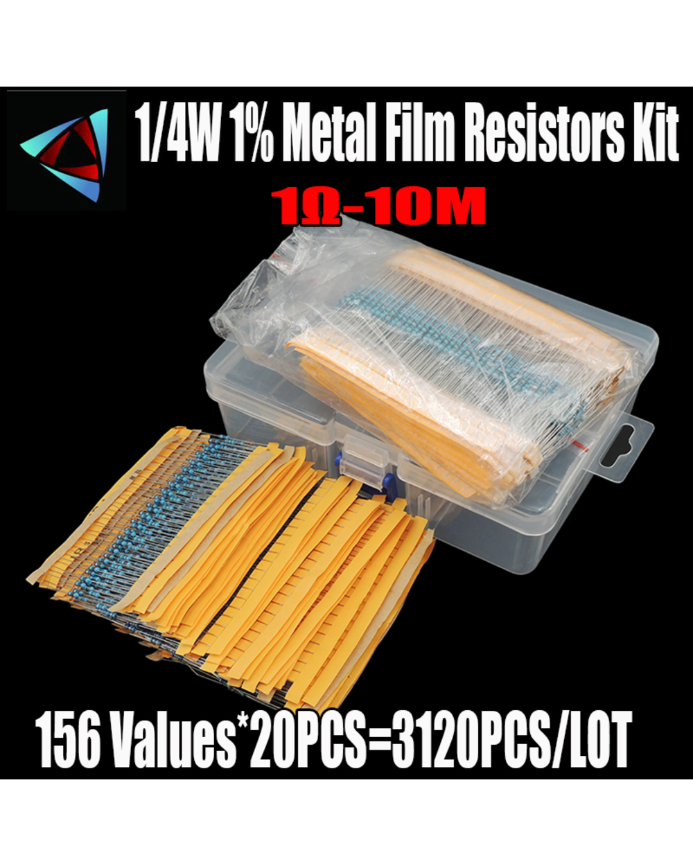 3120Pcs/Lot 156 Values 1/4W 0.25W 1% Metal Film Resistors Assorted Pack Kit Set Lot Resistors Assortment Kits Fixed Res front-0