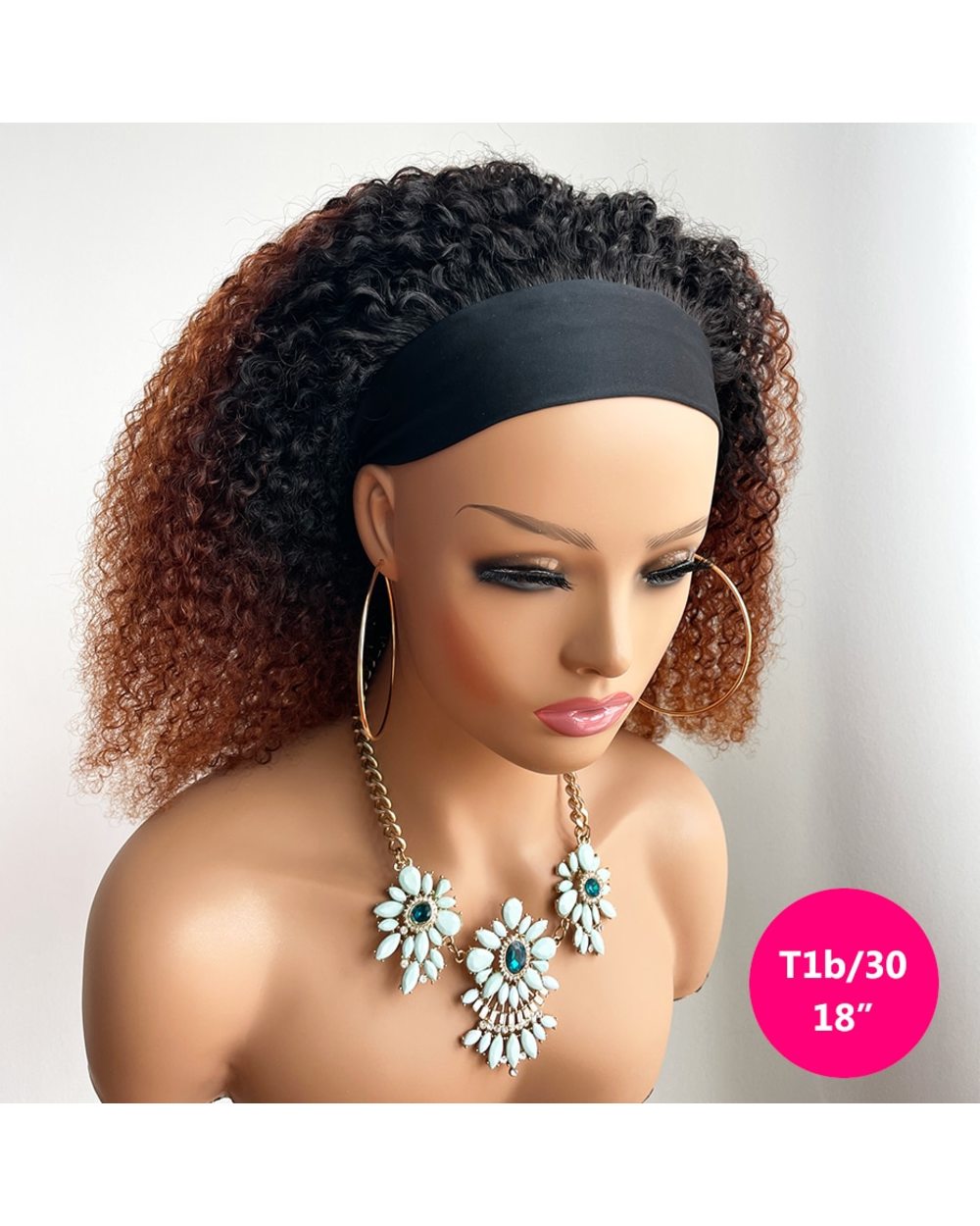 Headband Wig Human Hair Afro Kinky Curly 180 Density Ombre Cheap Human Hair Wigs For Black Women Brazilian Remy Hair front-1
