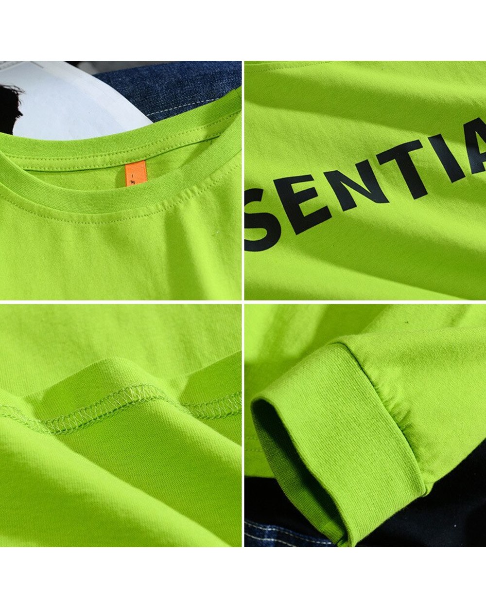 2021 New O-Neck Long Sleeve T-Shirt Casual Men's and Women's Fashion Fog Fluorescent Green Spring Cotton front-4