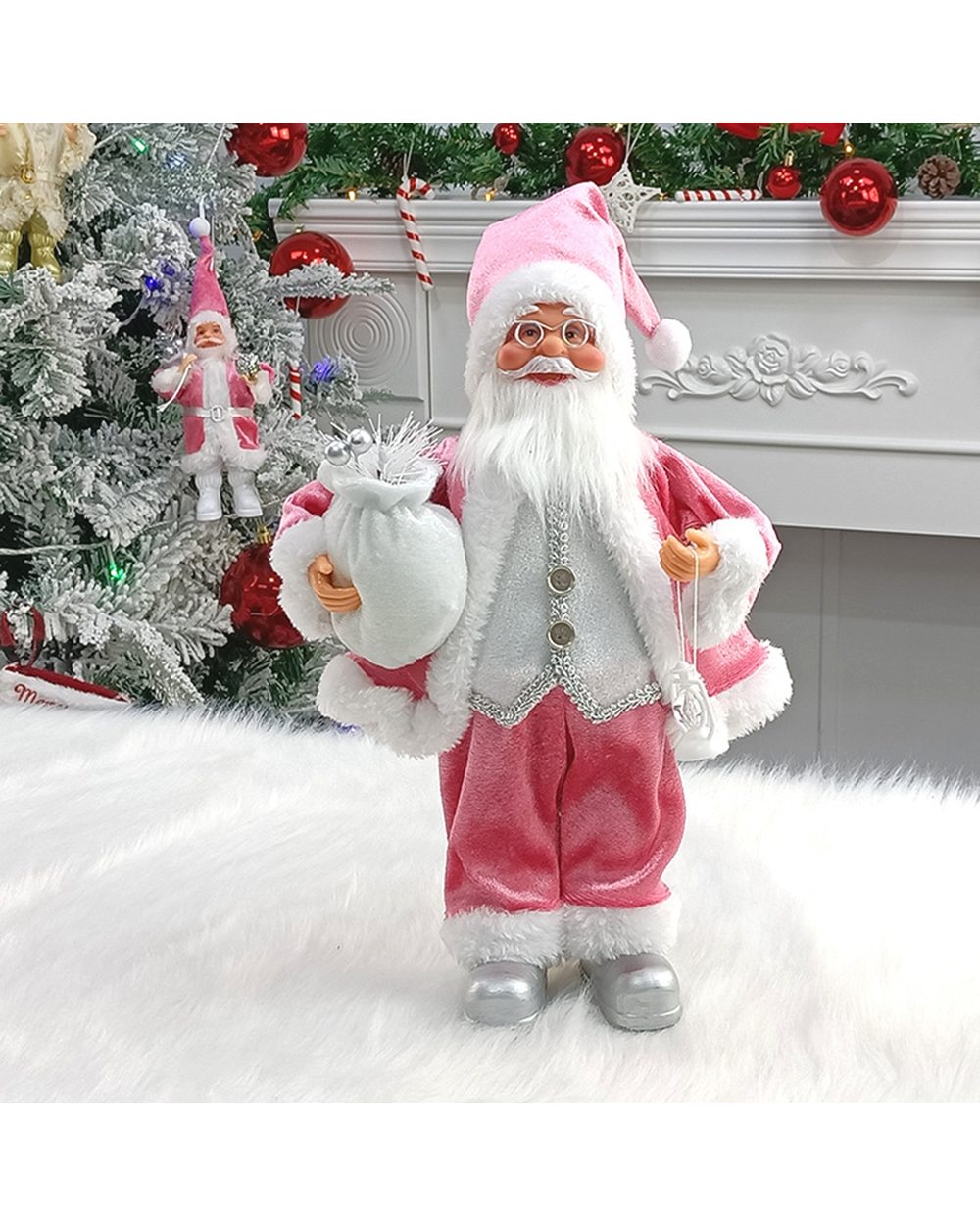 Pink Santa Claus Figurines Decorations Santa Doll Christmas Collectible Figurines Table Decor Xmas Ornament Santa Statue front-0