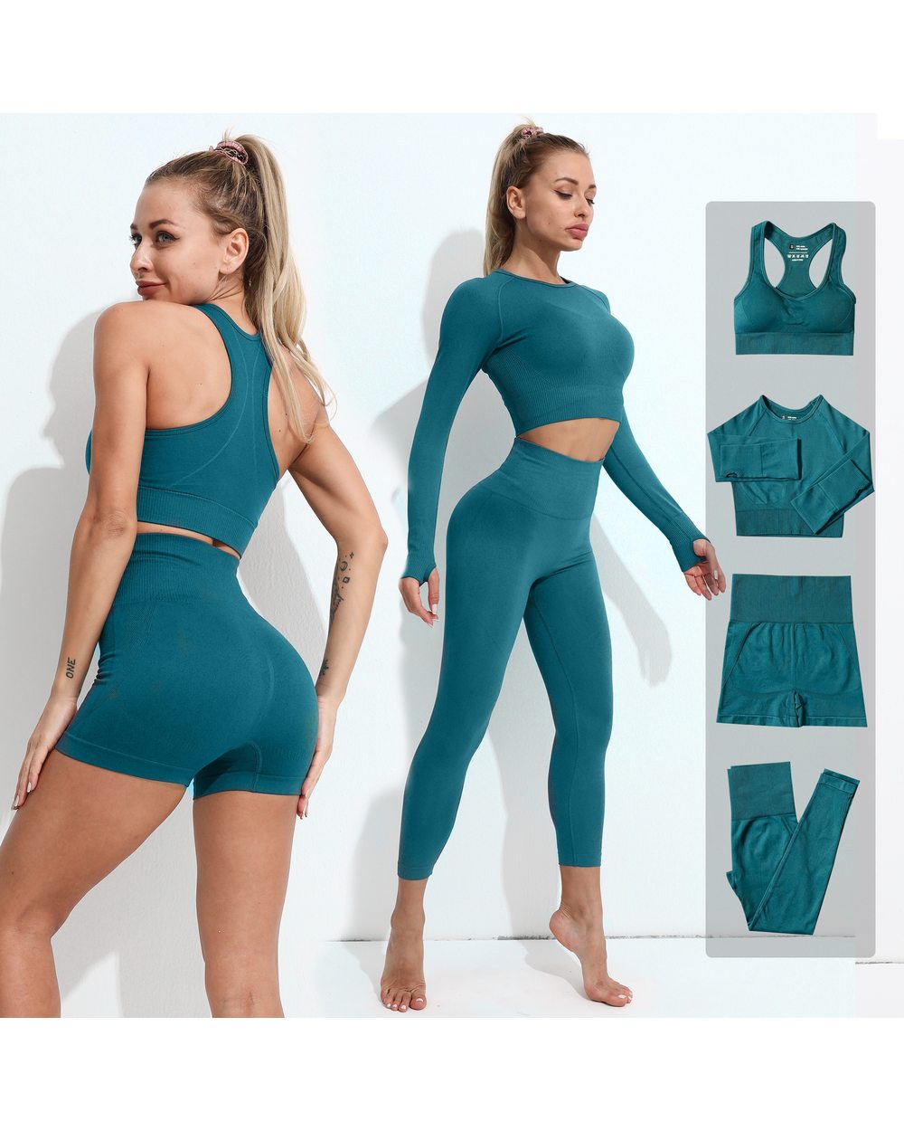 Long Sleeve Yoga Pant Set Seamless Women Yoga Set Workout Gym Clothes Fitness High Waist Leggings front-0