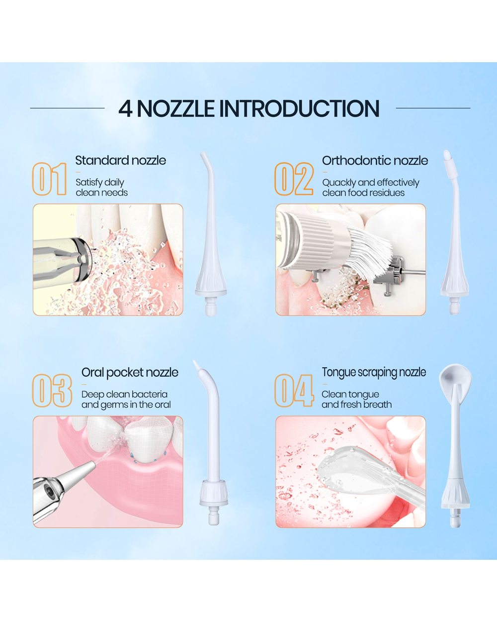 Mornwell Water Flosser Oral Irrigator Portable Dental Water Jet 4 Modes Water Thread For Dental Floss Teeth Whitening H front-2
