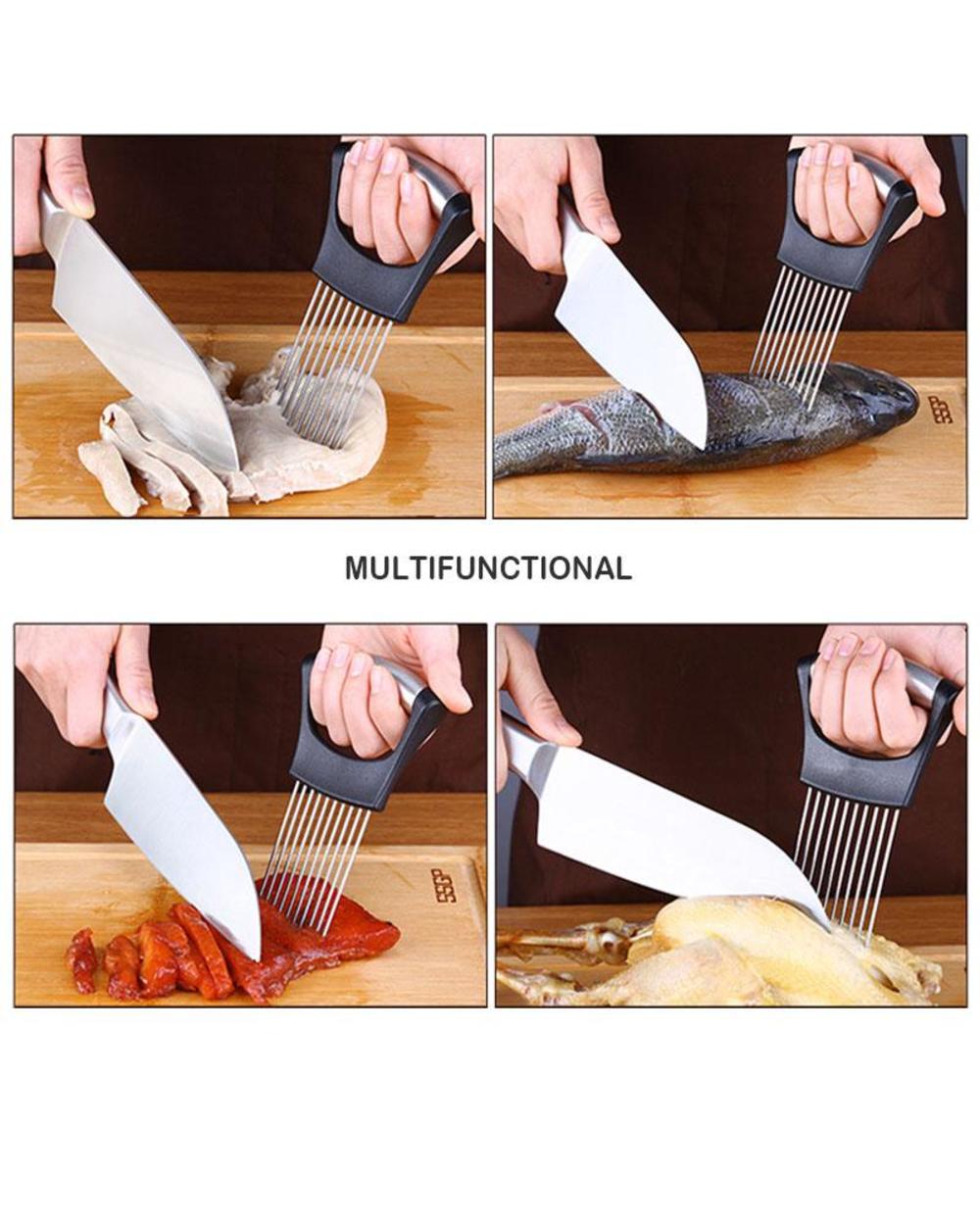 Food Slice Assistant Steel Onion Slicer Fruit Vegetables Cutter Holder Home Kitchen Gadgets Multifunction Chopper Easy front-2