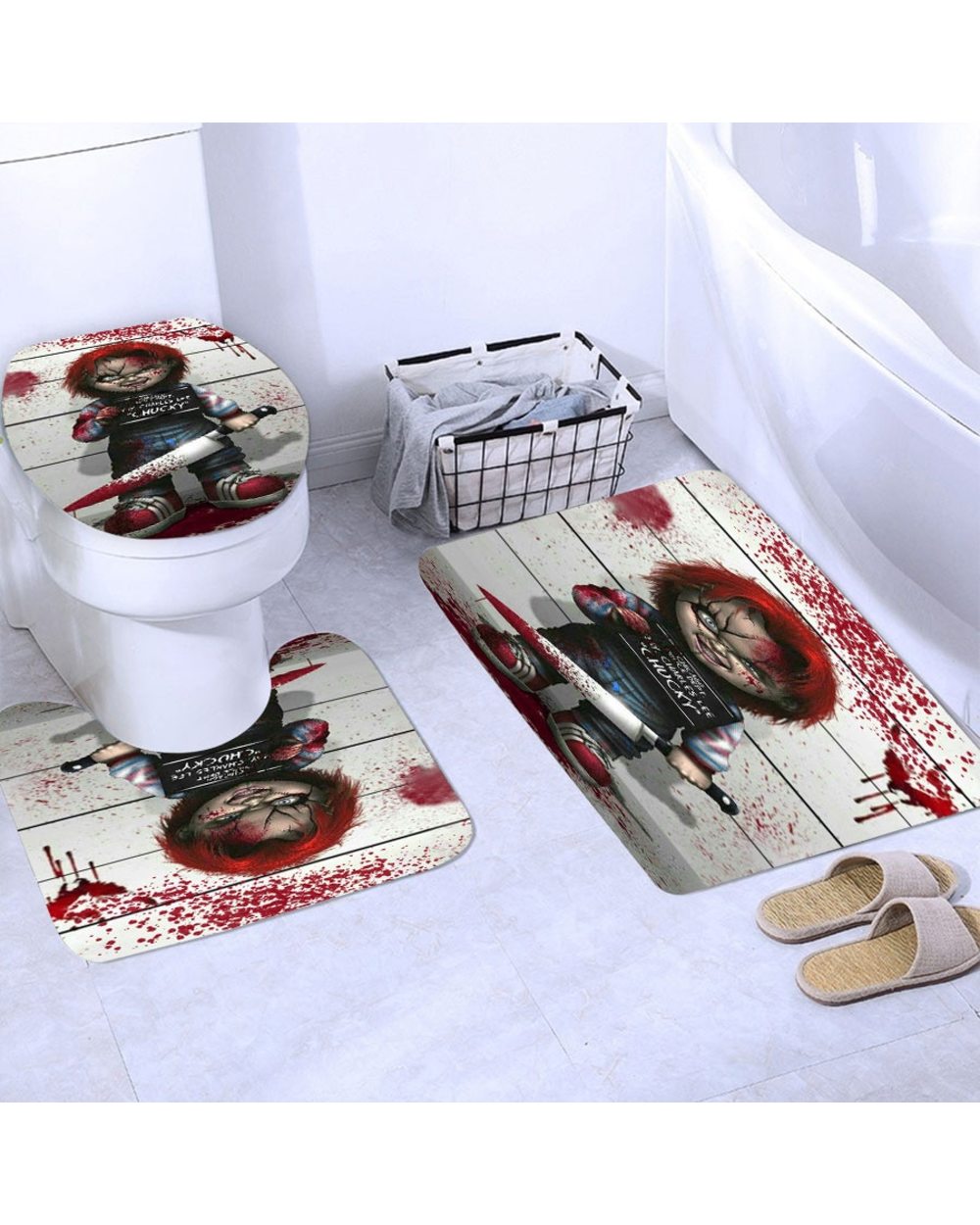 3D Print Funny Chucky Shower Curtain Waterproof Bathroom Curtain Anti-slip Bath Mat Set Toilet Rugs Carpet Home Decor front-3