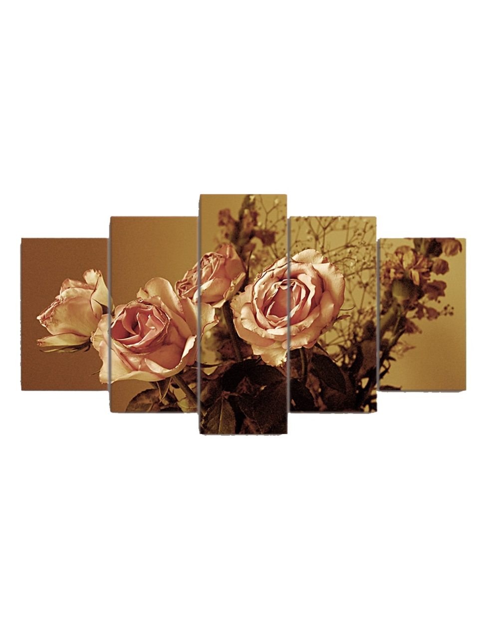 Retro Drying Rose Flower Picture Print Abstract 5 Panel Canvas Art Wall Decor front-2
