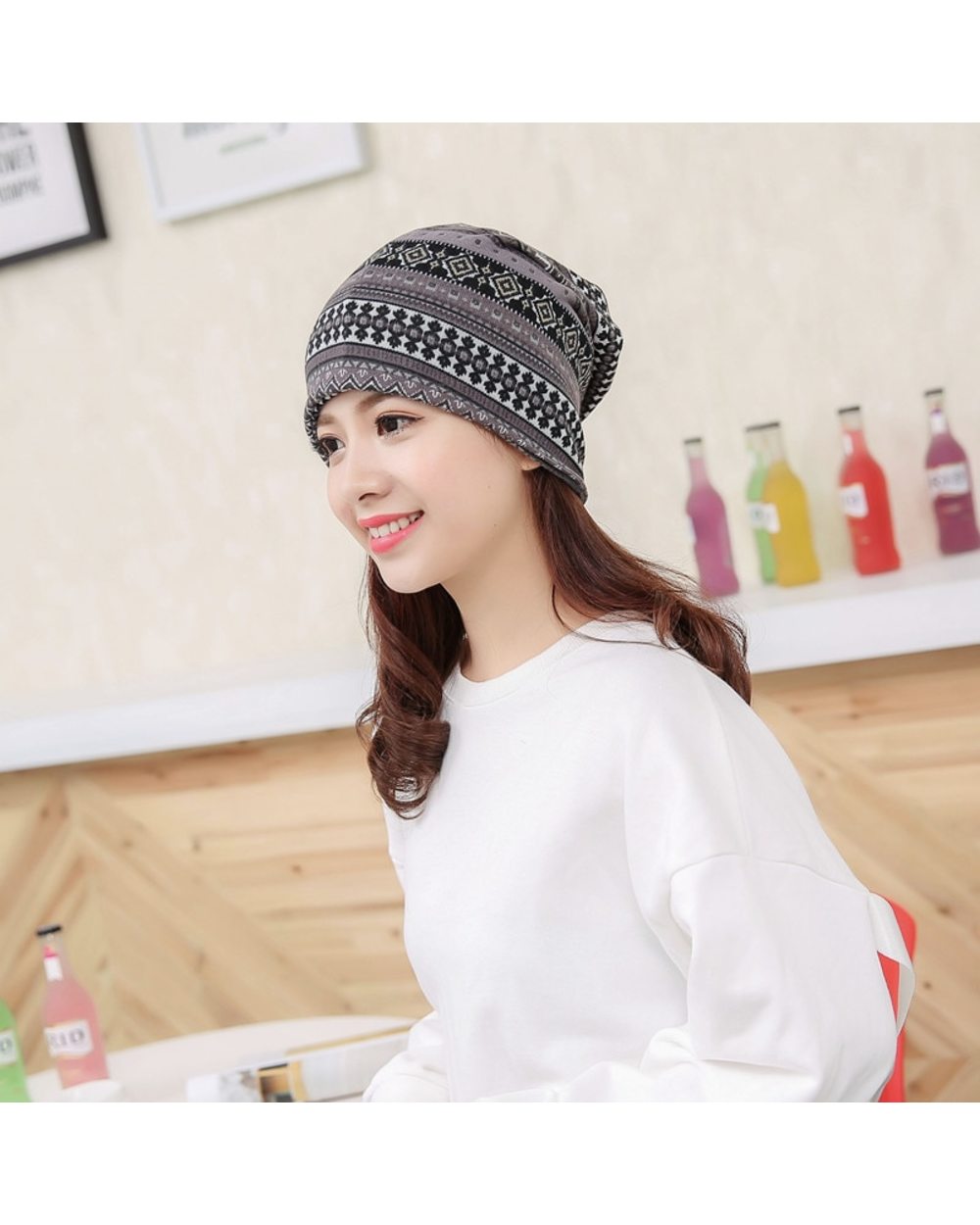 Okkdey Brand Autumn Winter Skullies Beanies Vintage Design Dual-Use Men Women Hats Ladies Warm Hat Girl Fashion Feminin front-5