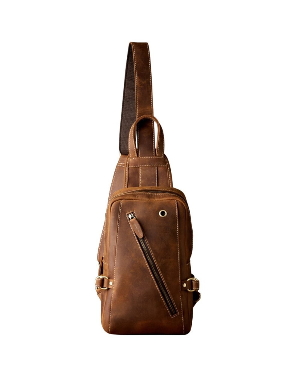 Men Genuine Leather Crossbody Chest Bag front-4