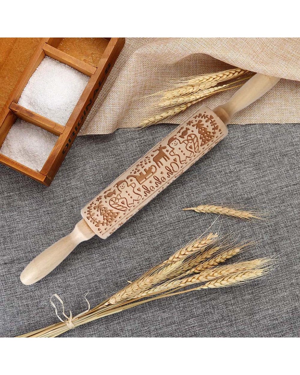 Rolling Pins Snowflake Elk Wooden Rolling Embossing Baking Cookies Biscuit Fondant Cake Patterned Roller Accessories front-2