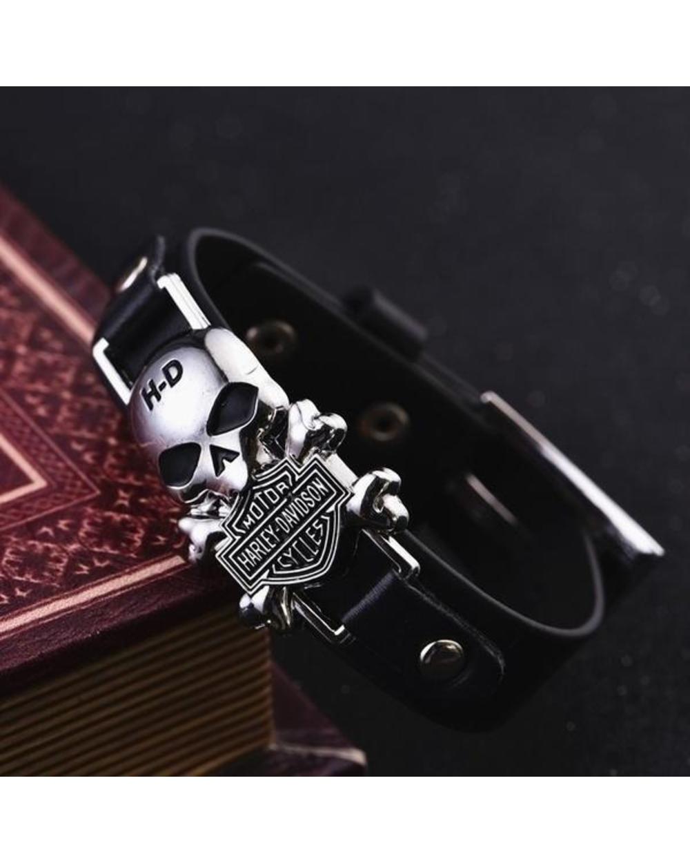 Biker Steel Skull Punk Bracelet front-0