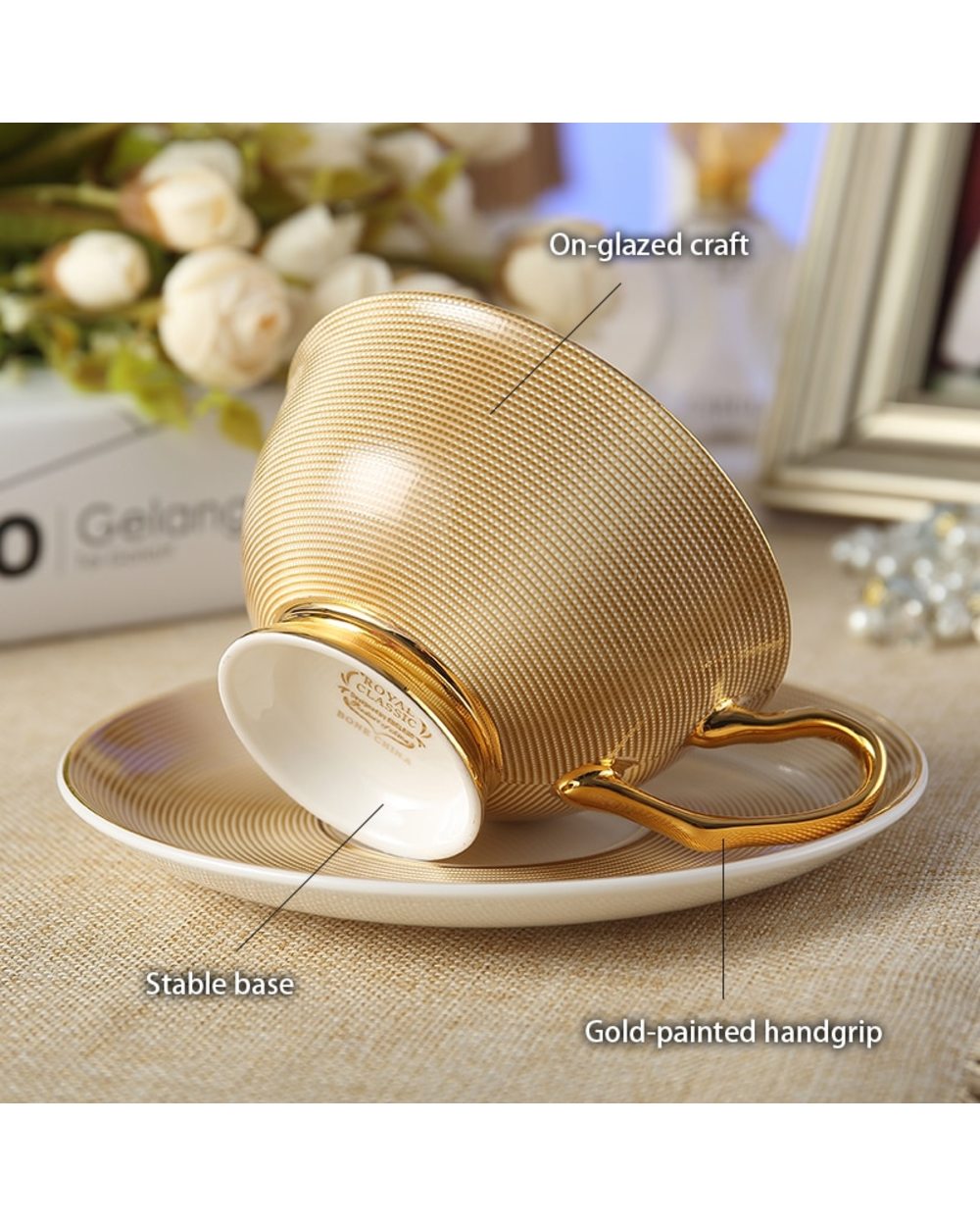 Europe Noble Bone China Coffee Cup Saucer Spoon Set 200ml Luxury Ceramic Mug Top-grade Porcelain Tea Cup Cafe front-4