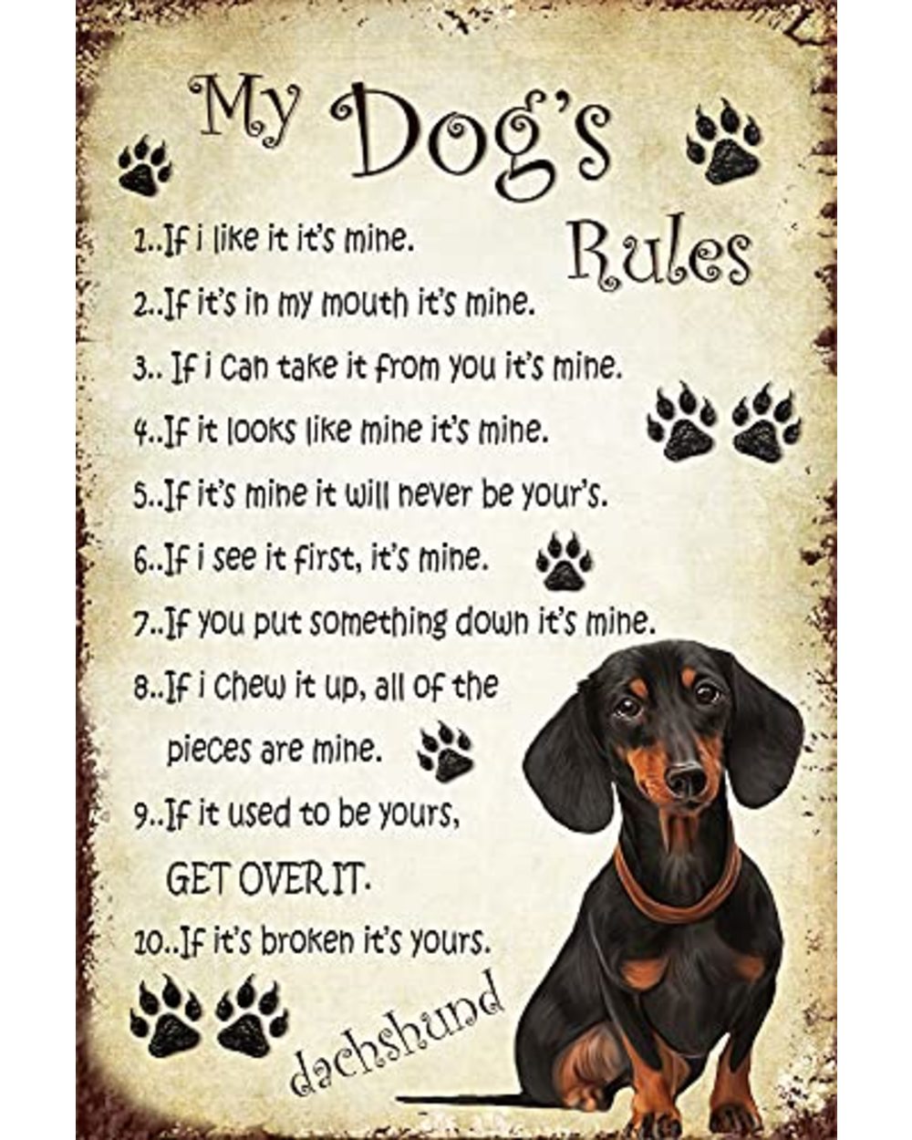 German Shepherd Rules Vintage Rusty Metal Sign 12" X 8" Home Wall Decoration Metal Plaques front-3