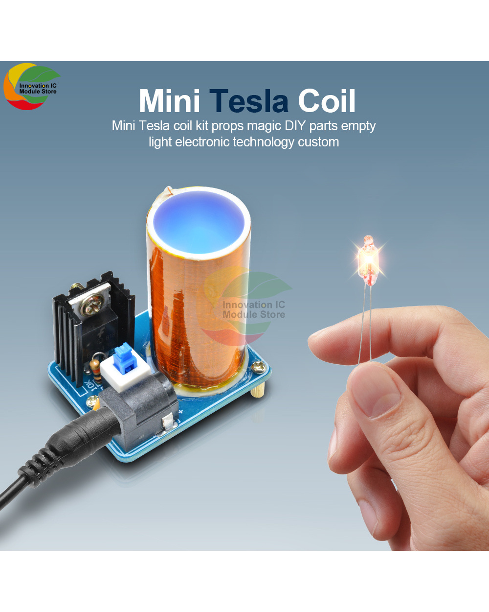 Bd243 Mini Tesla Coil Kit Magic Props Diy Parts Empty Lights Technology Diy Electronics Bd243c Diy Mini Tesla Coil Modu front-2
