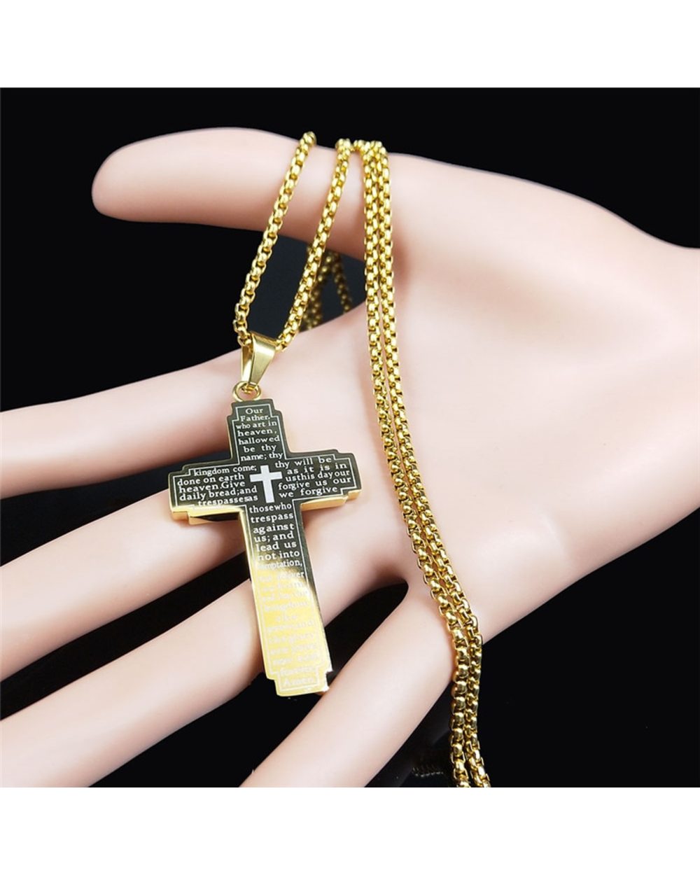 Christian The Lord's Prayer Bible Cross Necklace front-1