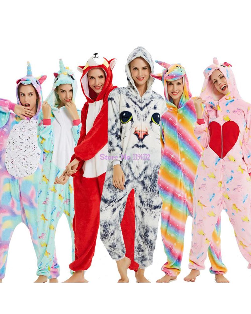 Flannel Unicornio Adult Animal Pijama Unicorn Pajamas Women Kugurumi Pyjama Rabbit Wolf Panda Koala Onesies Sleepwear front-1