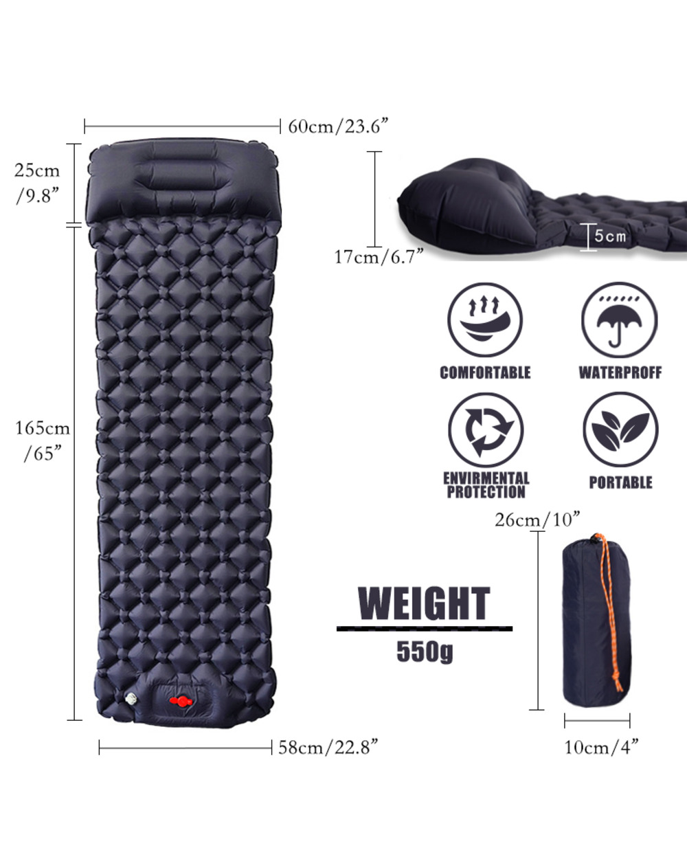 2022New Camping Sleeping Pad Camping Iatable Mattress With Pillows Travel Mat Folding Bed Ultralight Air Cushion Campin front-1