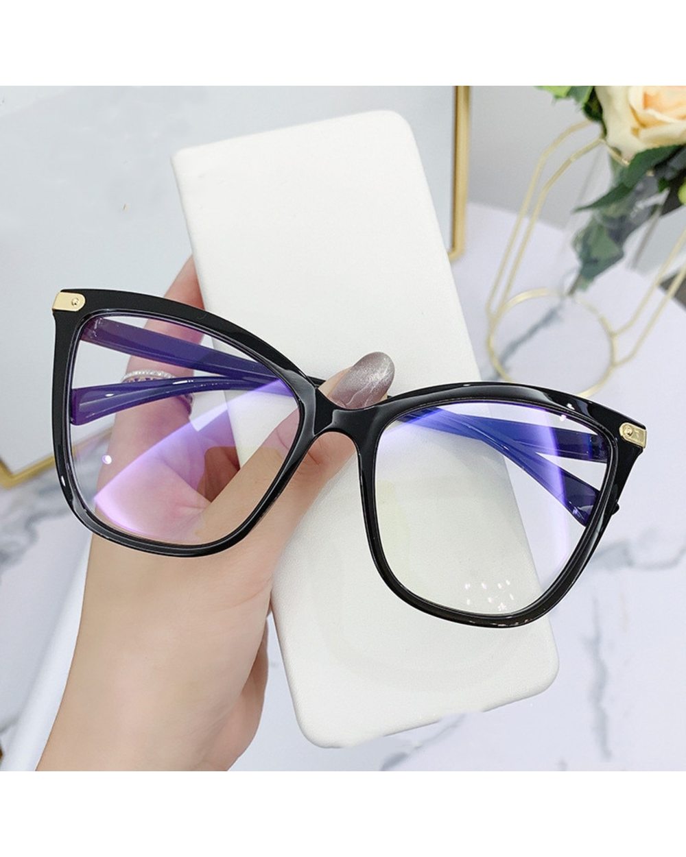 Wneelk Oversize Cat Eye Eyeglasses For Women Anti-Blue Light Glasses For Men Optical Computer Eye Wear Frame Fashion Sp front-0
