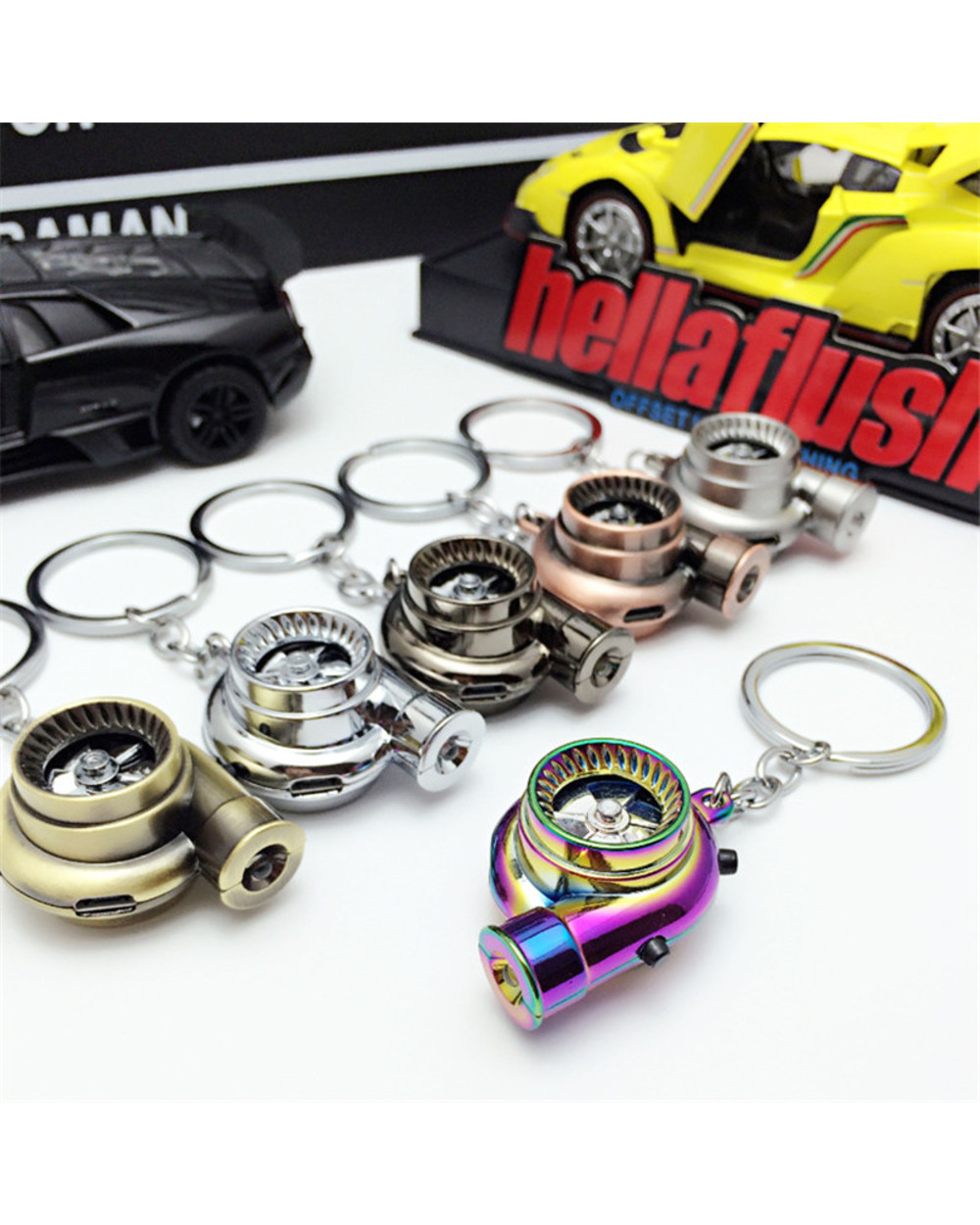 Led Mini Turbo Chargeable Keychain Spinning Turbine Sound Key Holder Key Fob Keyring Mens Gift Car Interior Accries Gif front-1