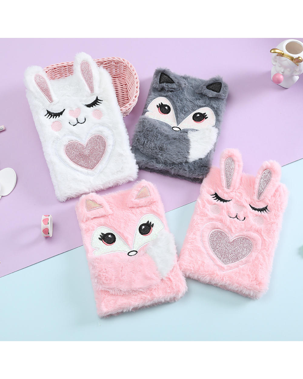 Cute Cat Notebook With Lock Kawaii Unicorn Diary Journal A5 Agenda Planner Organizer Wonderful Plush Note Book School S front-2