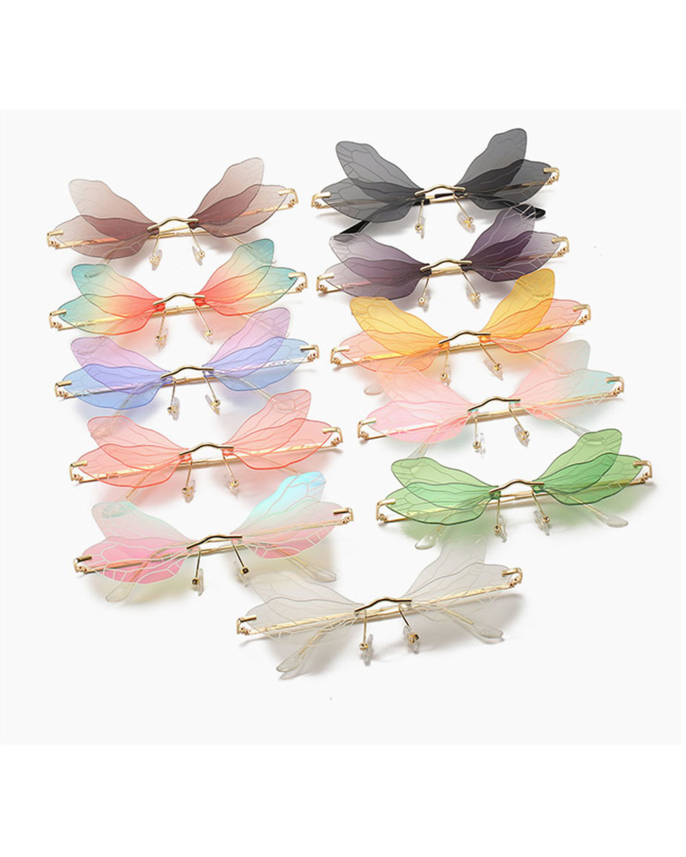 Dragonfly Wings Sunglasses Fashion Rimless Women Clear Lens Eyewear Men Pink Sun Glasses UV400 front-0