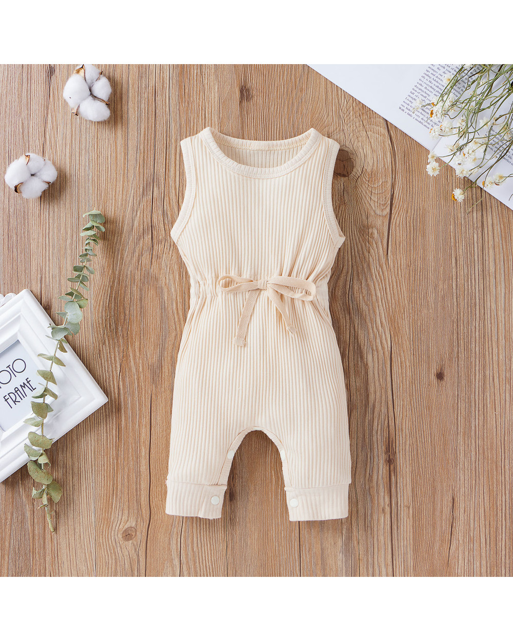 Infant Baby Girls Boys Solid Sleeveless Romper Jumpsuit Infant New Born Clothes One-Pieces Jumpsuit Baby Clothing front-2