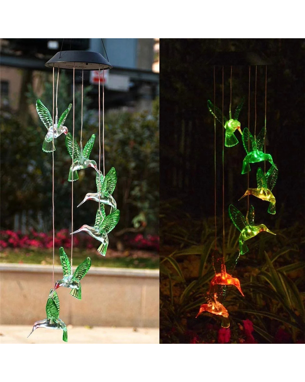 Led Colorful Wind Chime Solar Power Lamp Waterproof Outdoor Crystal Hummingbird Butterfly Windchime Solar Light For Gar front-4